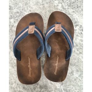 Boys Tommy Bahama blue and tan flip flops